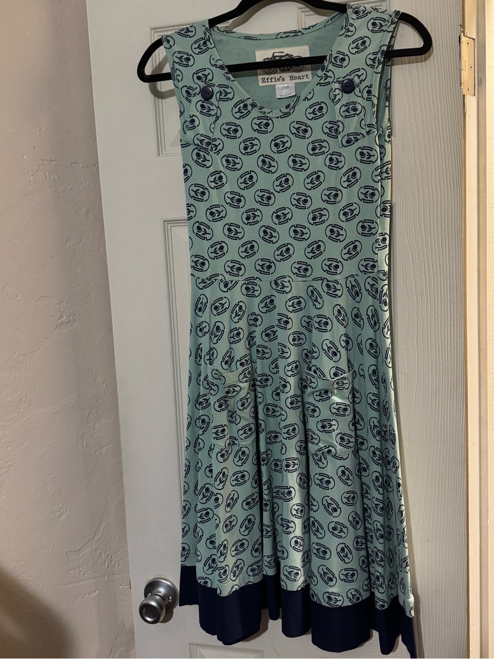 Effie's Heart Geometric Mint Green Navy Tulip Print Sophia Cotton Dress EUC Sz S